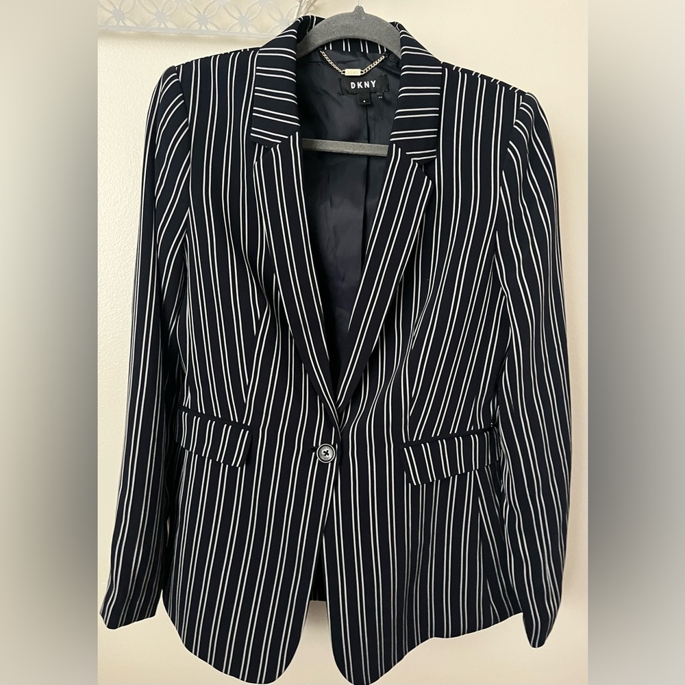 DKNY Black and White Pinstripe Blazer